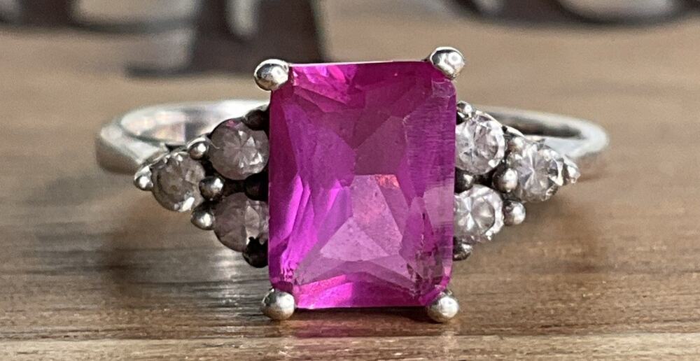 Vintage Sterling Silver Pink Sapphire Cocktail Ring Size 7 NY